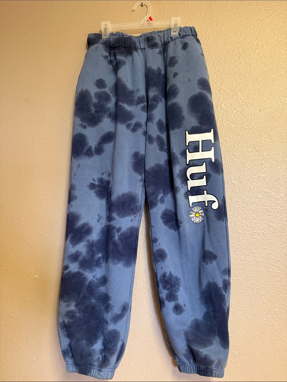 HUF Kids Navy Blue Tie-Dye Joggers with Daisy Logo